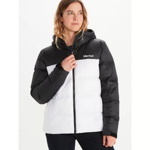 Marmot 700 fill down puffer coat in size small. Black and whit mix NWT $250 ret.